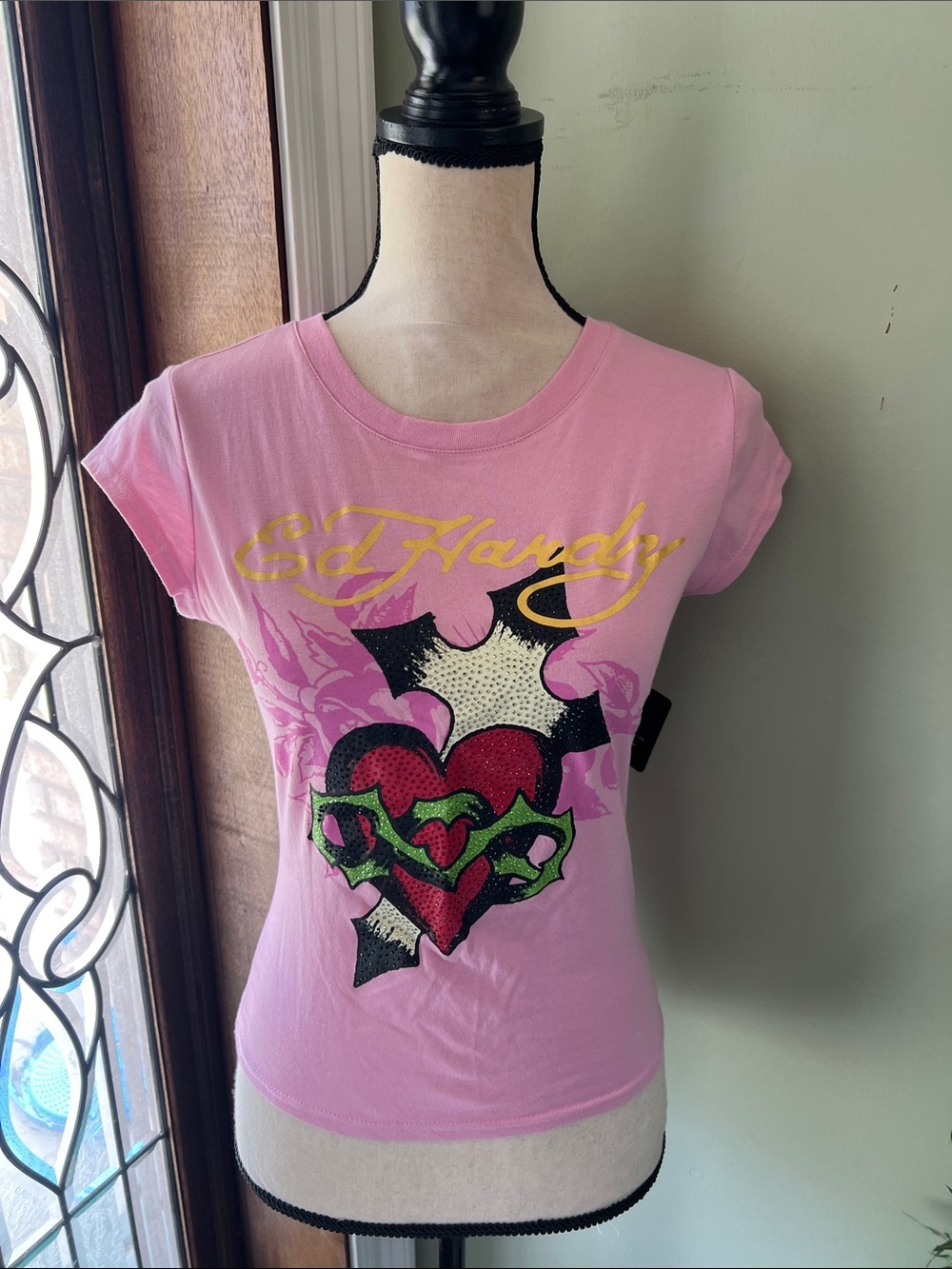 Ed Hardy Pink Logo Heart & Snake Graphic Tee